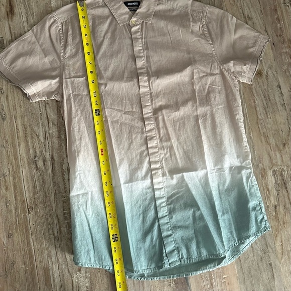 Antony Morato Tie Dye Button Down Shirt Small Tan Teal Ombré Lightweight Casual - Picture 5 of 7